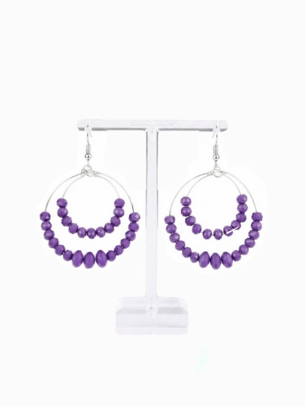 New Handmade Faceted Sterling Silver Purple Bead Bottom 2 Layer Hoop Earrings
